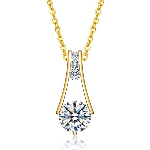 Guili 1.50ctw 14k Gold Plated Lab-Created Moissanite Trapeze Pendant Necklace - image 1 of 3