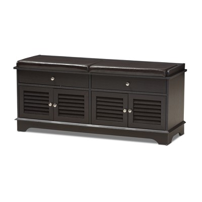 Leo Modern And Contemporary Wood 2 Drawer Shoe Storage Bench Dark Brown - Baxton Studio