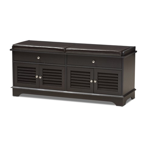 Leo Modern And Contemporary Wood 2 Drawer Shoe Storage Bench Dark