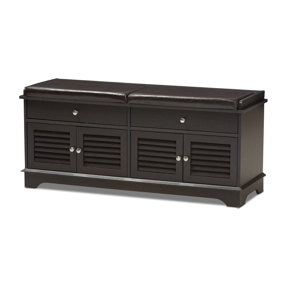 Photos - Chair Leo Modern And Contemporary Wood 2 Drawer Shoe Storage Bench Dark Brown 