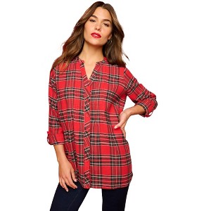 Roaman's Plaid Flannel Pintuck Blouse - 1 of 2