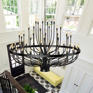 BAOURE Large Black Wagon Wheel Chandeliers 39 Inch, 24 Light Modern Farmhouse Chandelier, Rustic Round Candle chandelier for Dining Room Living Room - 1 of 4
