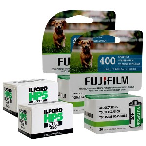 FUJIFILM 400 Color Negative Film (35mm, 36 Exposures) - 2 Units with Ilford HP5 Plus BnW Negative Film (35mm, 36 Exposures) - 2 Units - 1 of 4