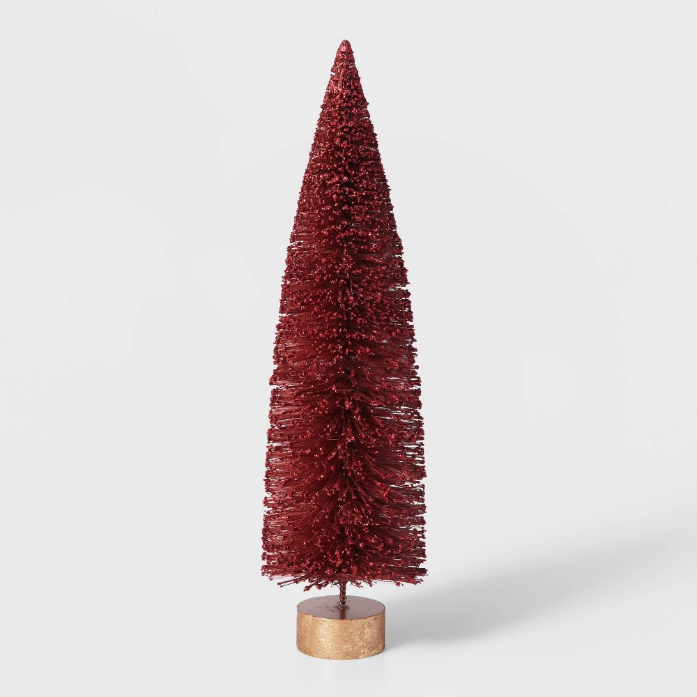 15in Bottle Brush Tree with Gold Base Decorative Figurine Wine - Wondershop
