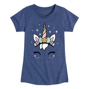 Girls' - Instant Message - Pastel Easter Unicorn Fitted Short Sleeve Graphic T-Shirt - 1 of 4