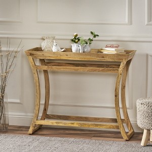 Rustic Handcrafted Butler Console Table with Mango Wood Tray Top - 1 of 4
