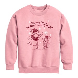 Boys' - Winnie the Pooh - Pooh & Piglet Wishing for a Merry Christmas Graphic Long Sleeve Fleece Sweatshirt - 1 of 3