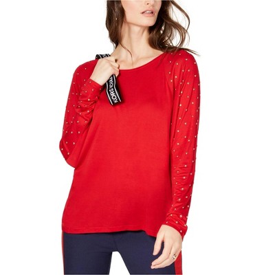 Michael Kors Womens Studded-Sleeve Embellished T-Shirt