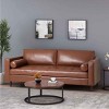 Mid-Century Modern 3-Seat Sofa, Tufted Design Sofa with Bolster Pillowsfor Living Room, PU Leather Couch with Wood Legs-Coolbibila - 2 of 4