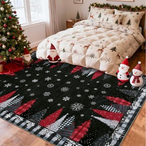 Christmas Area Rug, Christmas Tree Print Throw Carpet with Non Slip Backing, Non Shedding Low Pile Floor Carpet for Living Room, Bedroom - 1 of 4