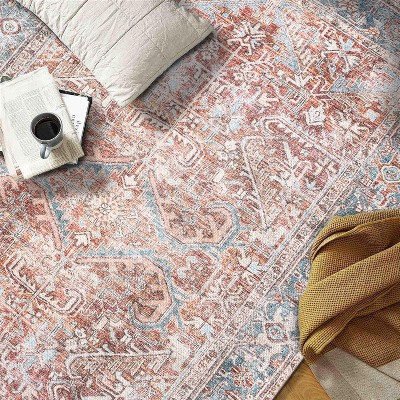 Red and Blue Synthetic Flat-Woven Medallion 9' x 12' Area Rug