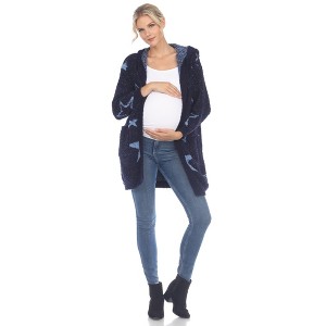 Maternity Hooded Open Front High Pile Fleece Coat -White Mark - 1 of 4