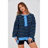 Imily Bela Women Color Block Waffle Knit Top Oversized Comfort  Casual Sweatshirt - 2 of 4