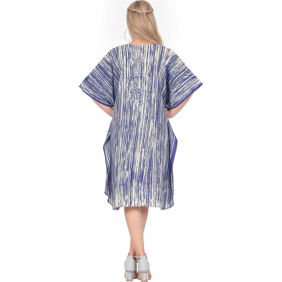 LA LEELA Summer Cotton Beach Caftan Dress for Women Resortwear Vacation Cruise Holiday Pregnancy Wear Lounge Style 2X-3X Blue Paisley - thumbnail 2