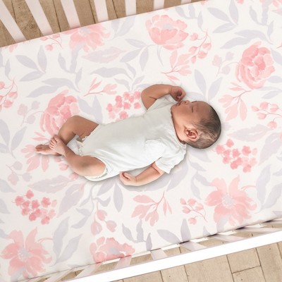 White and Pink Floral Microfiber Toddler Crib Sheet