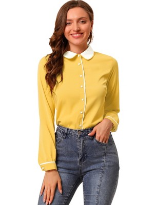 Allegra K Women's Vintage Button Down Contrast Peter Pan Collar Office Work Blouse