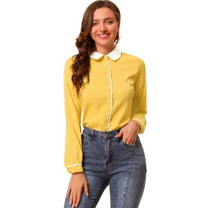 Allegra K Women's Vintage Button Down Contrast Peter Pan Collar Office Work Blouse - 1 of 4