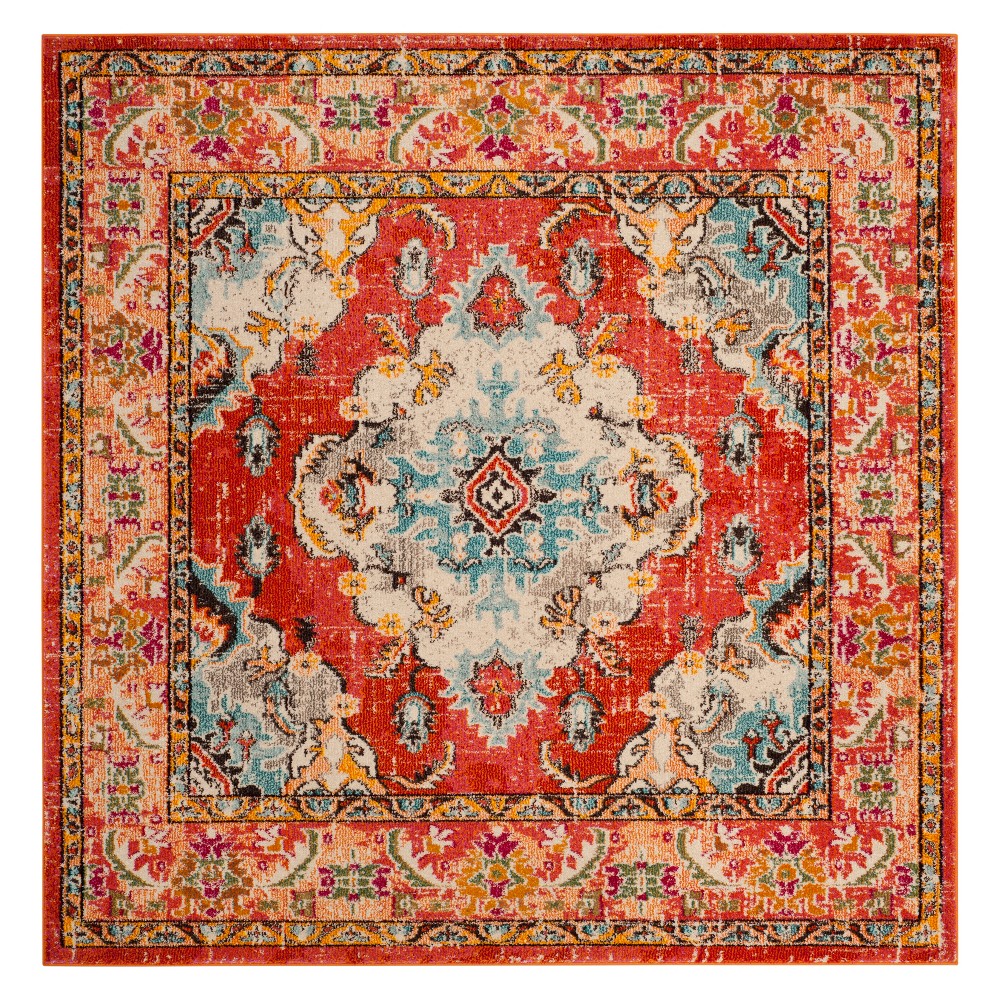 6'7inx6'7in Medallion Square Area Rug Orange/Light Blue - Safavieh