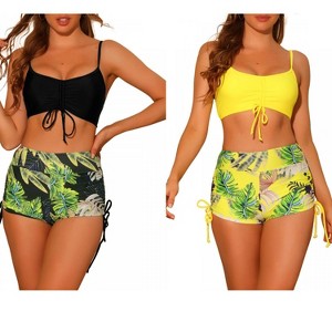 INSPIRE CHIC Women's Drawstring Push-Up Top Tropical Print High Waist Shorts Swimwear Bathing Suits 2 Sets - 1 of 4