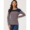 INSPIRE CHIC Women's Color Block Round Neck Long Sleeves Striped Basic T-Shirt - 3 of 4