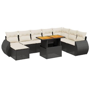 vidaXL 9 Piece Patio Sofa Set with Cushions Black Poly Rattan - 1 of 4