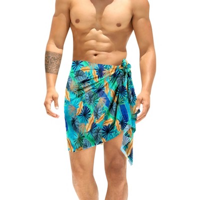 LA LEELA Men's Lava Lava Hawaiian Vacation Sarongs Summer Beach Cover Up Swimwear Holidays Pareo Beachwear for Men One Size Allover Leafs, Blue