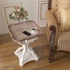 COZAYH Round Rustic Accent End Table with Handcrafted Tray Top Wood Nightstand for Small Spaces Living Room or Bedroom, White - 4 of 4