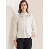 INSPIRE CHIC Women's Vintage Button Down Lace Patchwork Long Sleeve Stand Collar Work Top - 3 of 4