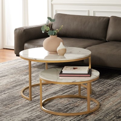 Peppino Round White Marble and Gold Nesting Coffee Table