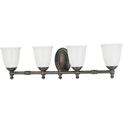 Progress Lighting, Victorian Collection, 4-Light Bath Fixture, Venetian Bronze, Triplex Opal Glass Shade