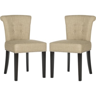 Beige Upholstered Parsons Side Chair with Wood Legs