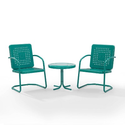 Teal Metal 3-Piece Outdoor Bistro Set with Round Table