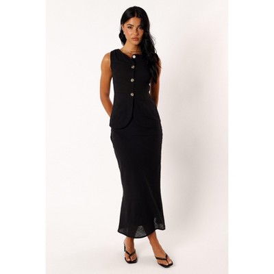 Black Cotton Button Down Shirt and Skirt Set