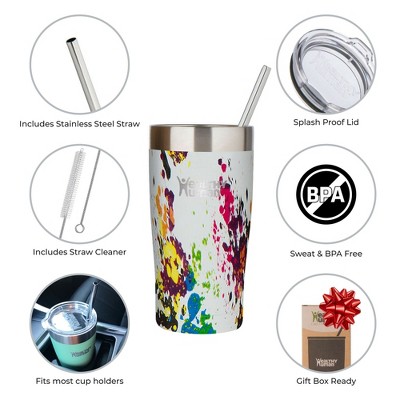 Art Deco Stainless Steel Insulated Travel Tumbler with Straw and Lid