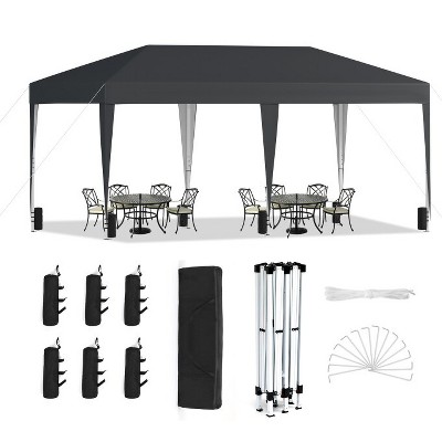 SUGIFT 10' x 20' Pop Up Canopy Tent, Outdoor Instant Gazebo Sun Shade Shelter with Carry Bag, for Catering, Events, Wedding, Backyard BBQ,  Black