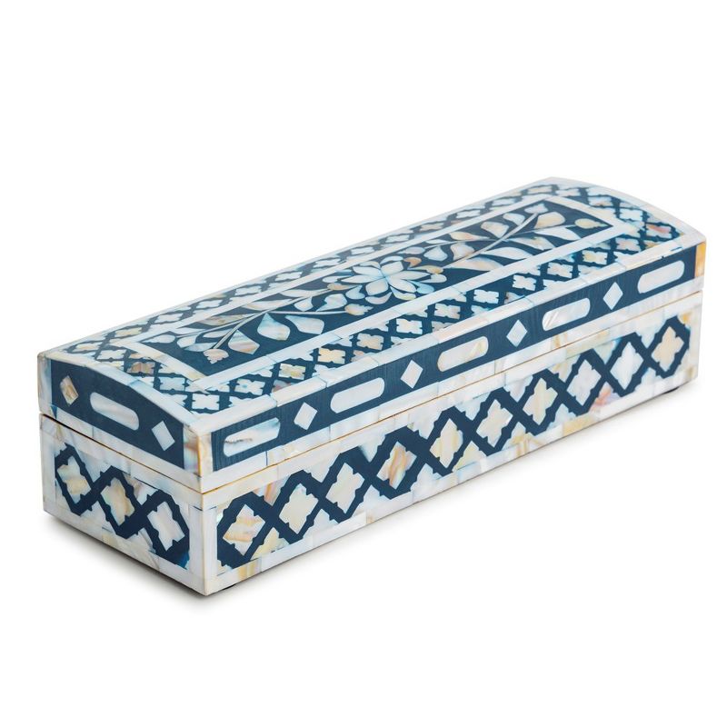 GAURI KOHLI Jodhpur Mother of Pearl Decorative Box, Blue, 12", 1 of 7
