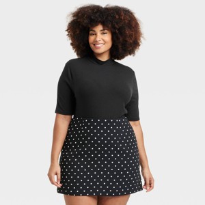 Women's Elbow Sleeve Mock Turtleneck Ribbed T-Shirt - A New Day™ - 1 of 3