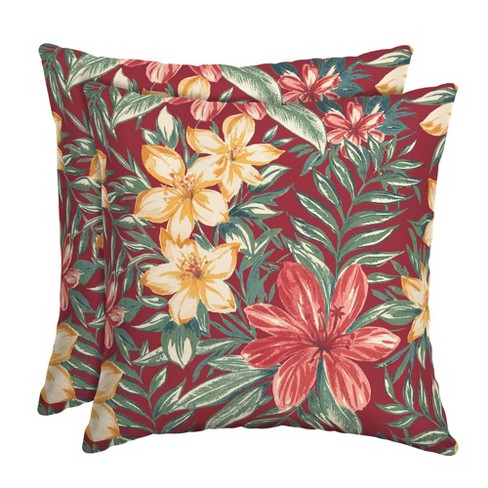 2pk Square Clarissa Tropical Outdoor Throw Pillows Ruby - Arden