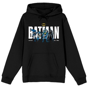 Batman 90th Anniversary Retro Character Poses Long Sleeve Adult Black Hooded Sweatshirt - 1 of 3