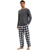 INSPIRE CHIC Men's Long Sleeve Solid Color Nightwear Casual Plaid Pattern Pajamas Set 2 Pieces - 2 of 4