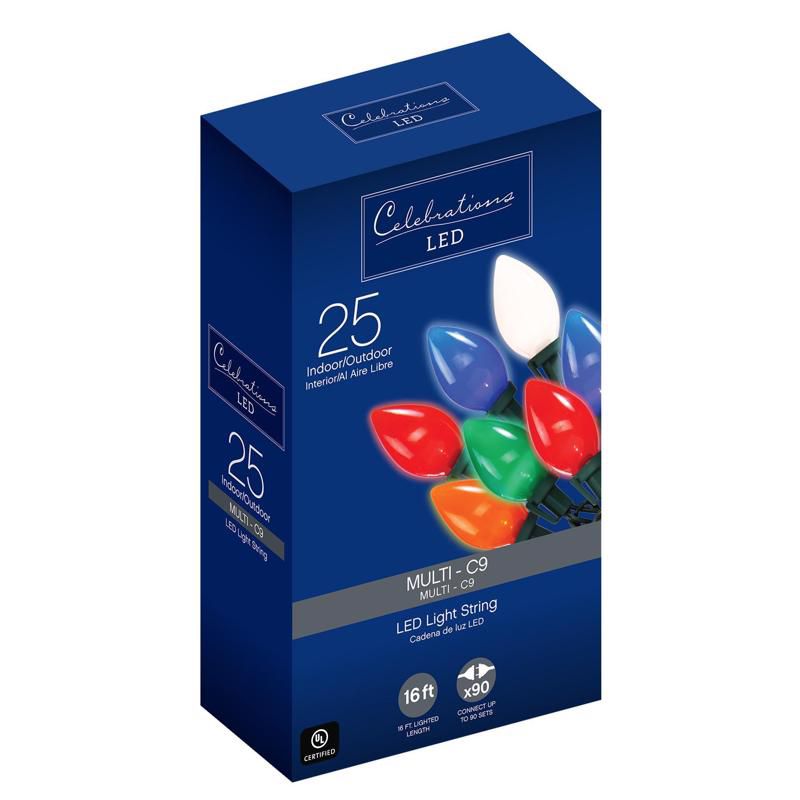 Celebrations LED C9 Multicolored 25 ct String Christmas Lights 16 ft., 1 of 2
