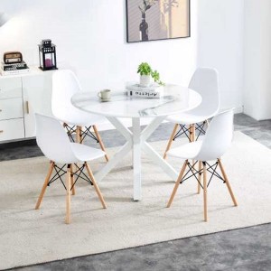 42.1in Wooden Round Dining Table, Circle Dining Room Table For 4-6, Wood Kitchen Table With 4pcs Metal Cross Legs For Dining Room Living Room - 1 of 4