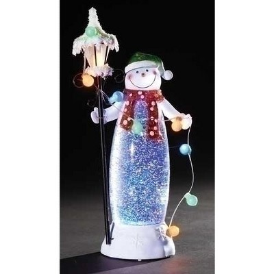 Roman 12.5" LED Lighted Snowman Christmas Figure Glitterdome with Snow-Covered Lamp Post