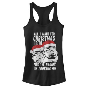 Juniors Womens Star Wars Christmas Droids Looking Wish Racerback Tank Top - 1 of 4