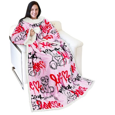 Adults Fuzzy Cozy Wearable Blanket with Sleeves Arms, Flannel Fleece Sleeved TV Wrap Blanket, Snuggly Throw for Women Men, Gift for Her - Catalonia