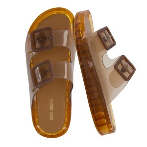 CUSHIONAIRE Pool Slides For Women Waterproof Double Buckle Adjustable Slip-On Womens Sandals For Beach Shower Casual Wear - 1 of 4