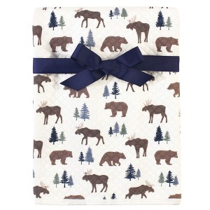 Hudson Baby Infant Boy Quilted Multi-Purpose Swaddle, Receiving, Stroller Blanket, Moose Bear 1-Pack, One Size - 1 of 2