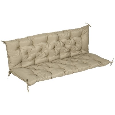 Khaki Tufted 3-Seater Outdoor Bench Cushion with Backrest