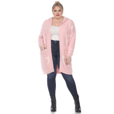 Plus Hooded Open Front High Pile Fleece Coat - White Mark