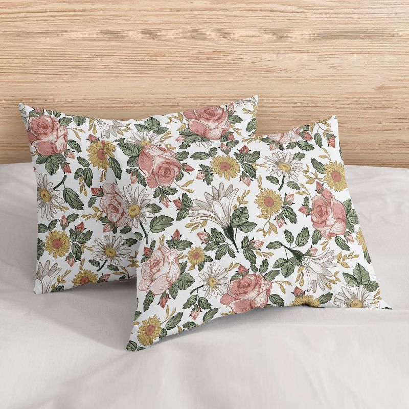3pc Vintage Floral Full/Queen Kids&#39; Comforter Bedding Set Pink and Green - Sweet Jojo Designs, 5 of 8